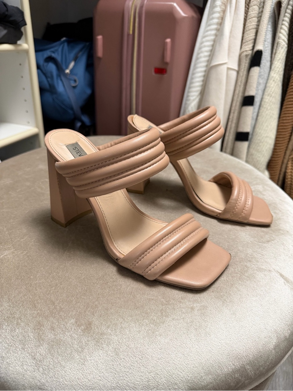 Steve Madden Blush Nude Double-Strap Block Heel Sandals